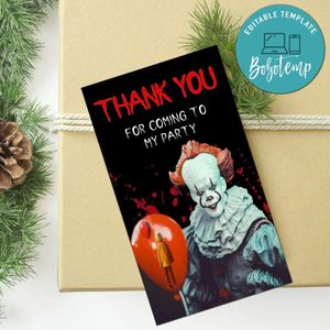 Pennywise Thank you tag Customizable Template to Print at Home Instant Download
