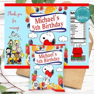 Snoopy Birthday Party Fruit Snack Bag Digital File Printable Instant Download