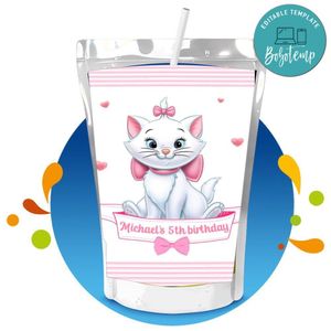 Marie Kitten Capri Sun Birthday Labels Digital File Printable Instant Download