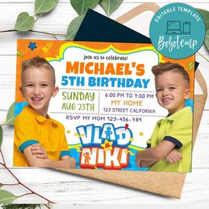 Vlad and niki Birthday Invitation Customizable Template to Print at Home Instant Download