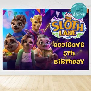 The Sloth Lane Birthday Backdrop Digital File Template Instant Download
