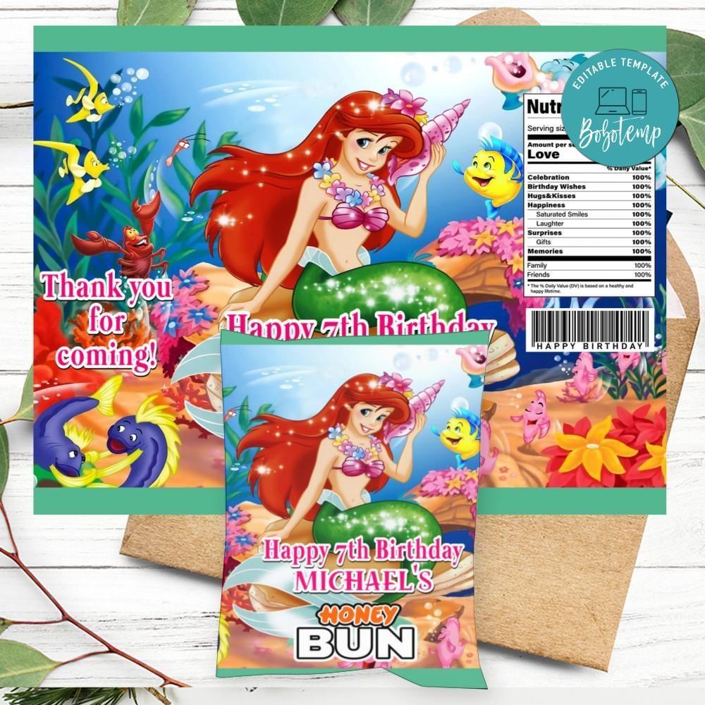 Little Mermaid Honeybun Snack Bag Digital File Printable Instant Download