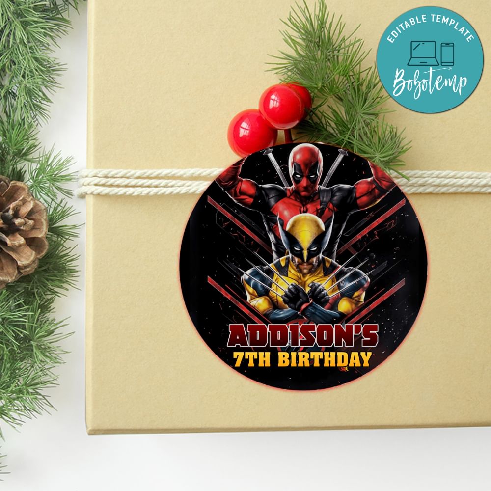 Deadpool & Wolverine Circle Sticker Template Customizable DIY | Bobotemp