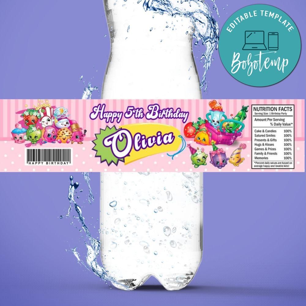Shopkins Birthday Water Bottle Label Template | Bobotemp