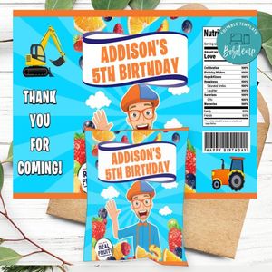 Blippi Birthday Party Fruit Snack Bag Digital File Printable Instant Download