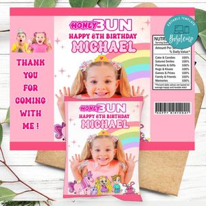 Diana Birthday Honey Buns Snack Bag Label Customizable Instant Download