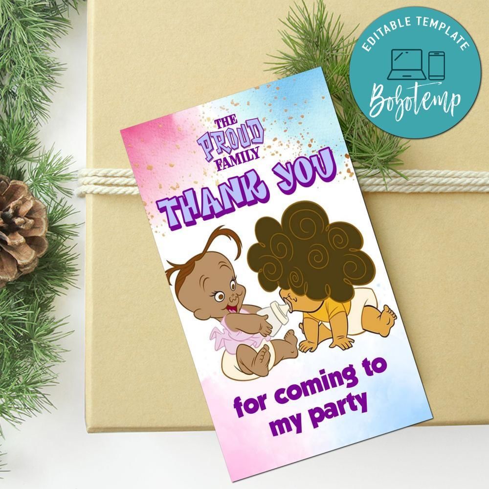 Bebe And Cece Proud Family Gender Reveal Thank You Tag Customizable Template To Print At Home Instant Download