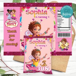 Fancy Nancy Birthday Honey Buns Snack Bag Label Customizable Instant Download