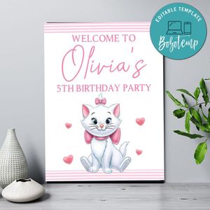 Marie Kitten Birthday Welcome Sign Digital File Printable Instant Download