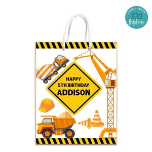 Construction Gift Bag Label Template Printable Instant Download
