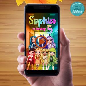 Rainbow high doll Birthday Video Invitation Digital Template Customizable Instant Download