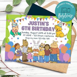 Arthur Birthday Flyer Customizable Template to Print at Home Instant Download