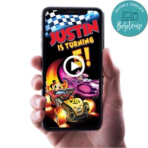 Roadster Racer Birthday Video Invitation Digital Template Customizable Instant Download