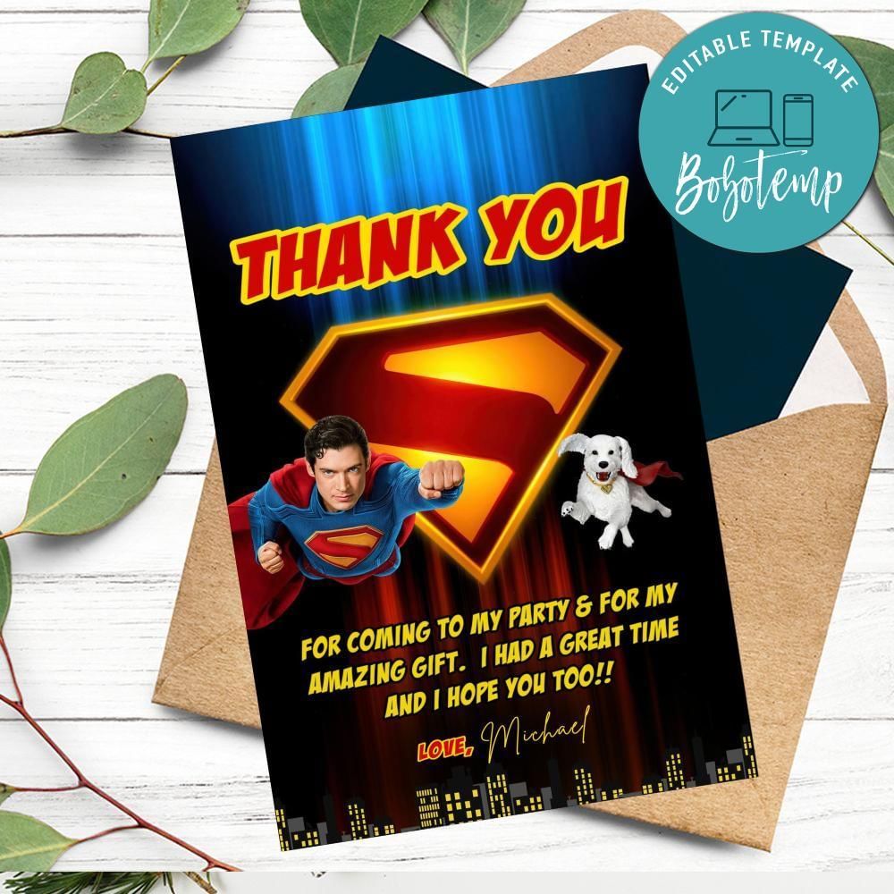 Superman 2025 Thank You Card Customizable Template To Print At Home Instant Download
