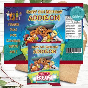 Scooby Doo Birthday Honey Buns Snack Bag Label Customizable Instant Download