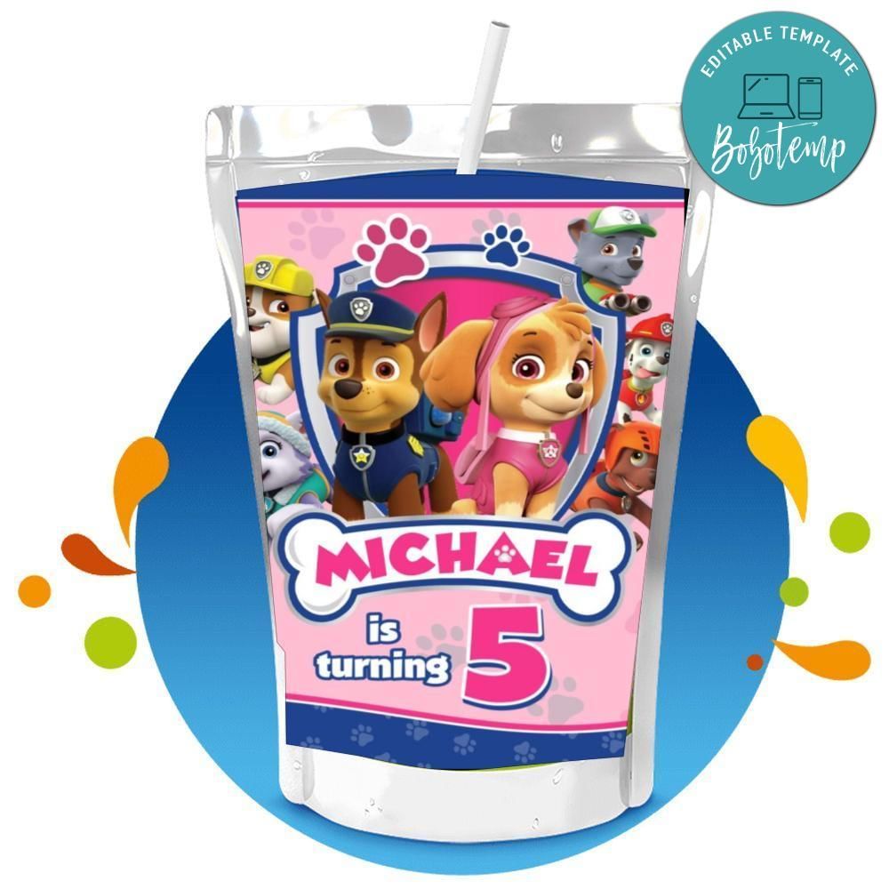 Girl Paw Patrol Capri Sun Birthday Label Digital File Printable Instant Download