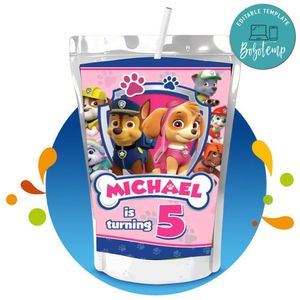 Girl Paw Patrol Capri Sun Birthday Label Digital File Printable Instant Download