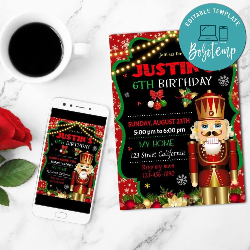 Christmas Nutcracker Mobile Invite Customizable Template Instant Download