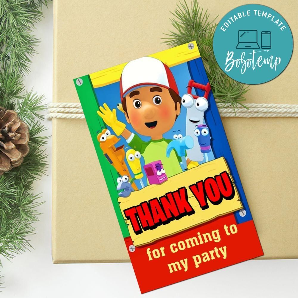 Handy Manny Thank You Tag Customizable Template To Print At Home Instant Download
