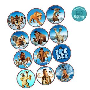 Ice Age Cupcake Toppers Template Printable Instant Download