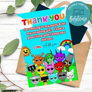 Sprunki Thank You Card Customizable Template To Print At Home Instant Download