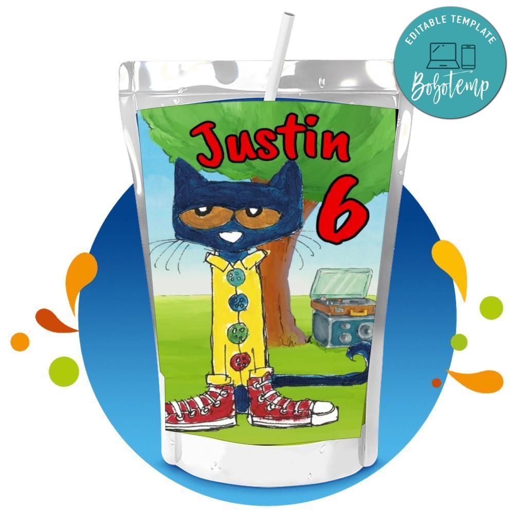 Pete the cat Capri Sun Birthday Digital File Printable | Bobotemp