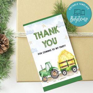 Tractor Thank You Tag Customizable Template To Print At Home Instant Download