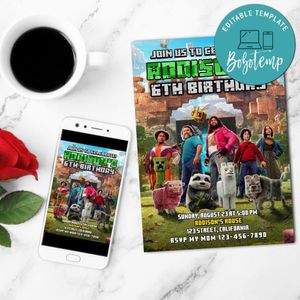 Minecraft Movie Invitation Customizable Template to Print at Home Instant Download