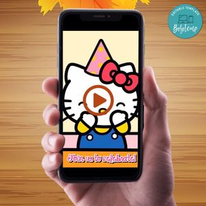 Hello kitty Birthday Video Invitation Digital Template Customizable Instant Download