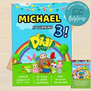 Didi And Friends Invitation Template Free Thank You Card Printable