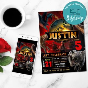 Jurassic world rebirth Invitation Customizable Template to Print at Home Instant Download