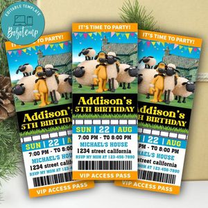 Shaun The Sheep Ticket Invitation Customizable Template Instant Download