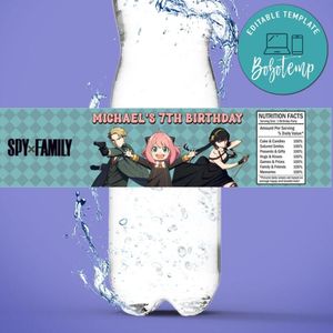 Spy family Birthday Water Bottle Label Template to Print at Home Instant Download