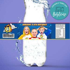 Funsquad Birthday Water Bottle Label Template to Print at Home Instant Download