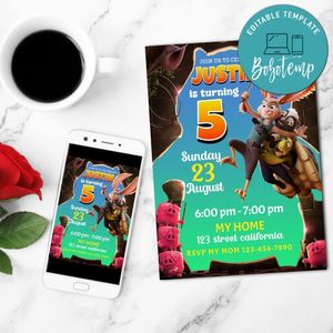 Chickenhare and the hamster Birthday Invitation Customizable Template to Print at Home Instant Download