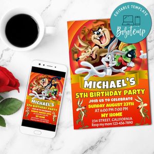 Wile e coyote Birthday Flyer Customizable Template to Print at Home Instant Download