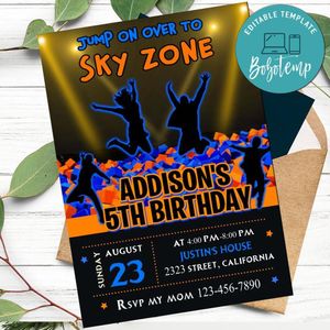 Sky zone Invitation Customizable Template to Print at Home Instant Download
