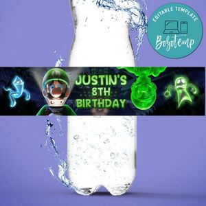 Luigi’s Mansion 3 Birthday Water Bottle Label Template to Print at Home Instant Download
