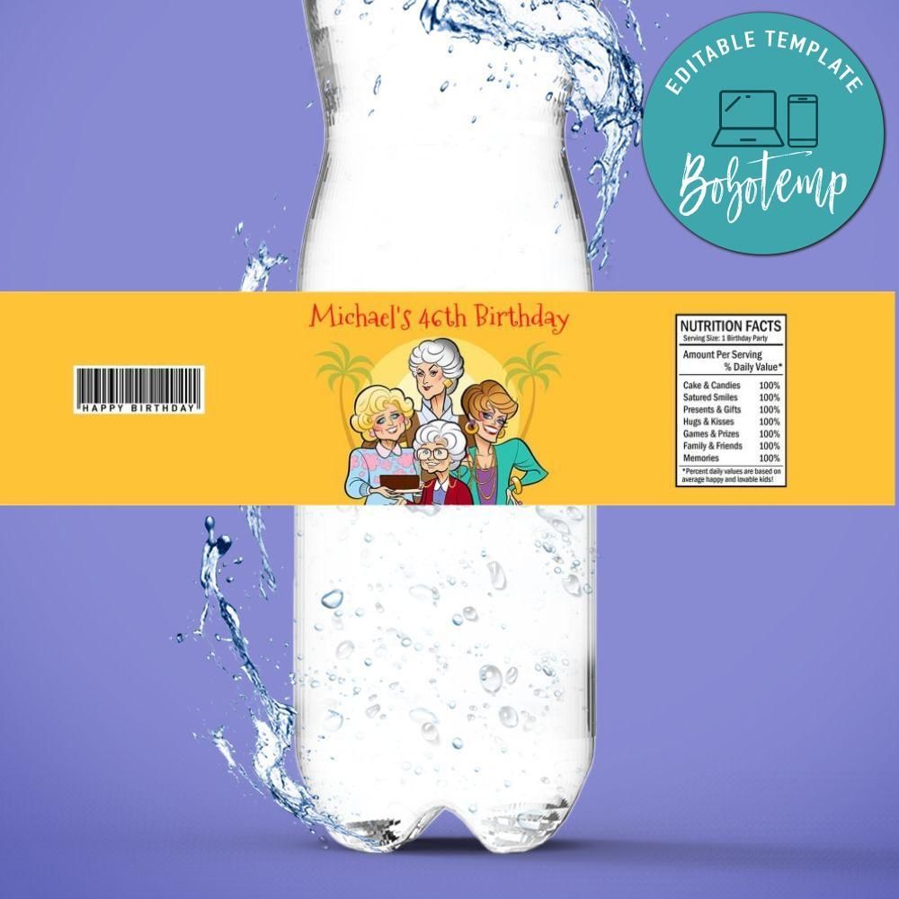 Golden girls Birthday Water Bottle Label Template to Print at Home Instant Download