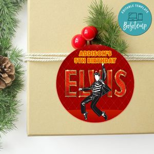 Elvis Circle Sticker Template Customizable to Print at Home Instant Download