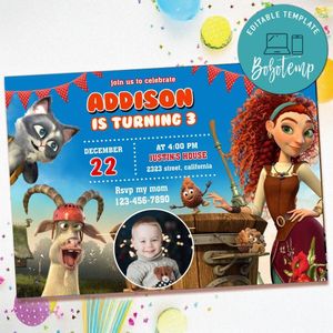 Yaga and the book of spells Birthday Invitation with Photo Customizable Template to Print at Home Instant Download