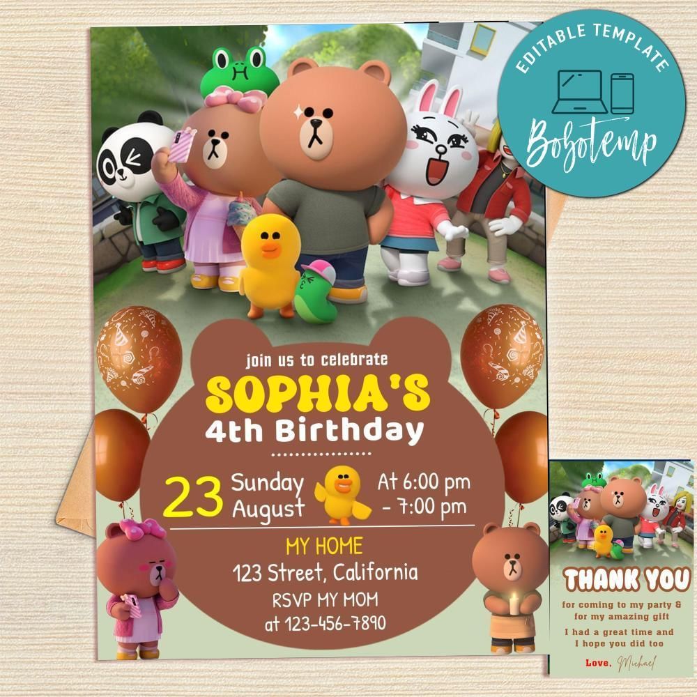 Brown And Friends Invitation Template Free Thank You Card Printable