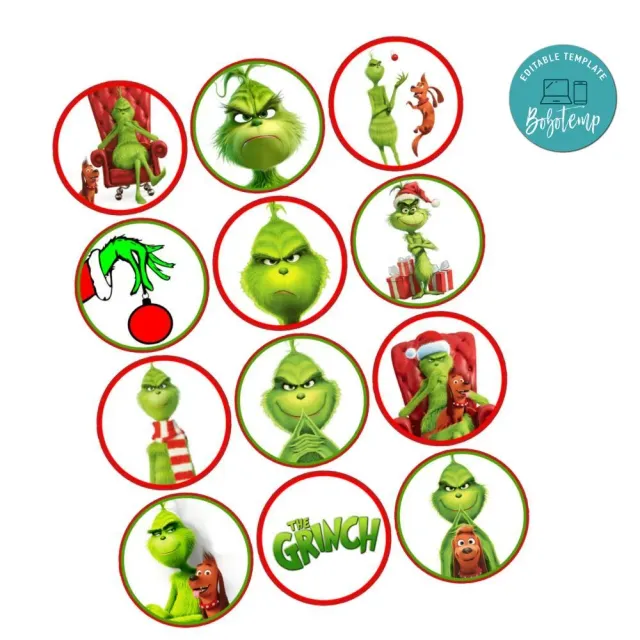 Grinch Cupcake Toppers Template Printable Instant Download | Bobotemp for Free Printable Grinch Mask Template