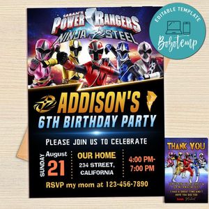 Power Ranger Ninja Steel Invitation Template Free Thank You Card Printable