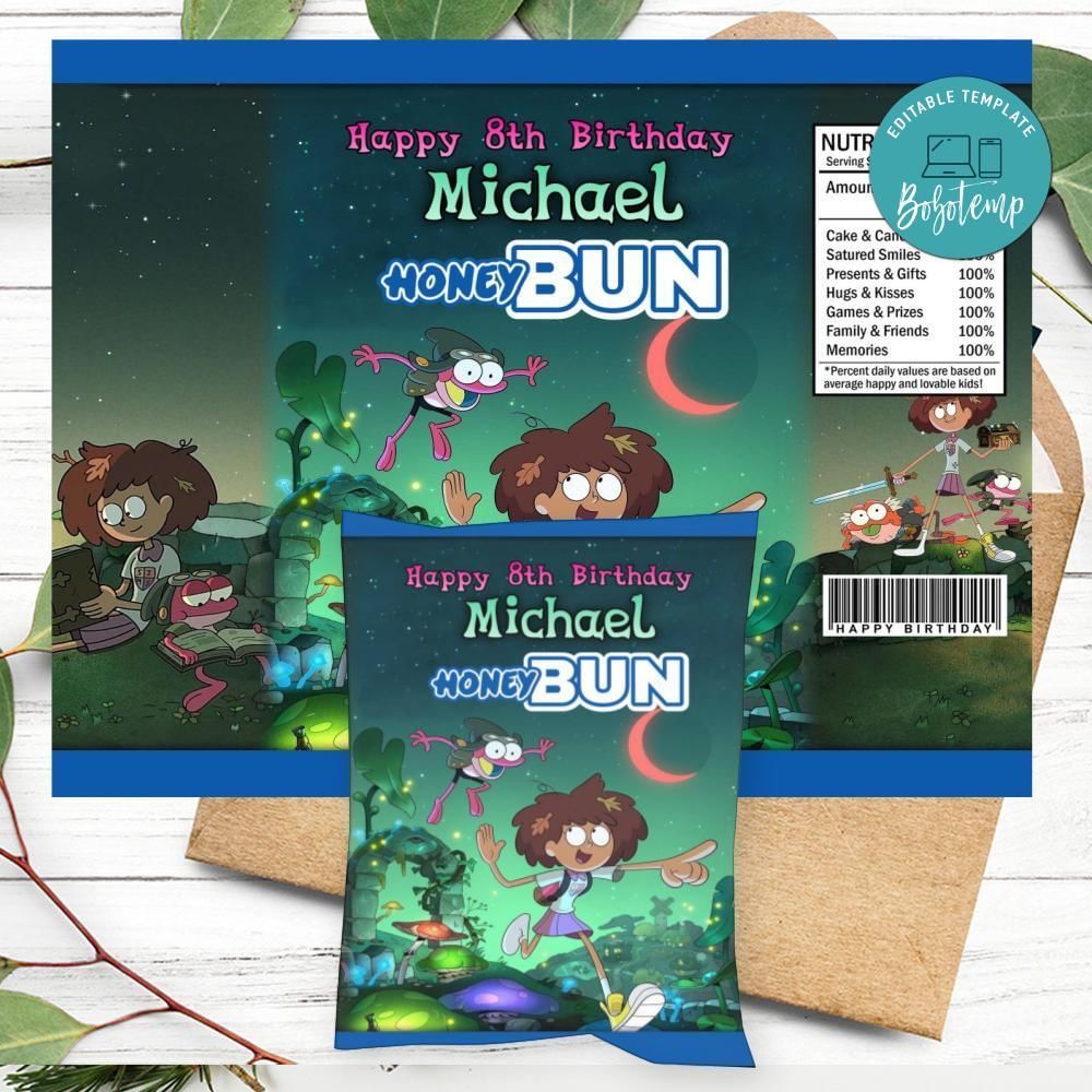 Amphibia Birthday Honey Buns Snack Bag Label Customizable Instant Download
