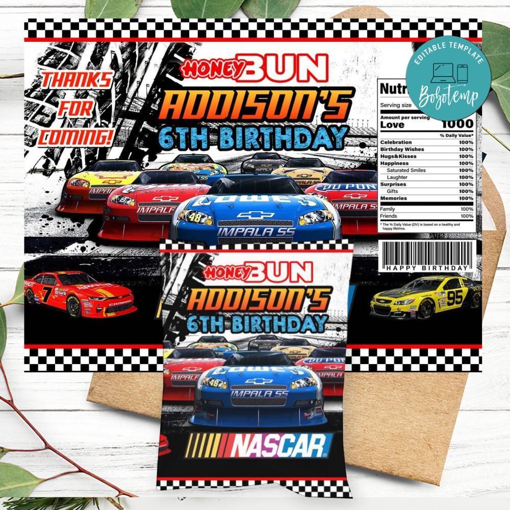 Nascar Birthday Honey Buns Snack Bag Label Customizable Instant Download