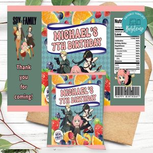 Spy Family Birthday Party Fruit Snack Bag Digital File Printable Instant Download