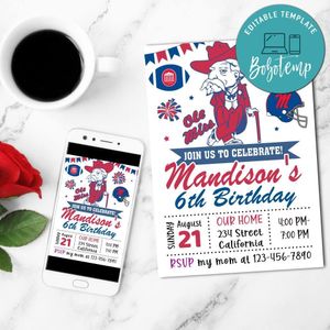 Ole miss Birthday Invitation Customizable Template to Print at Home Instant Download