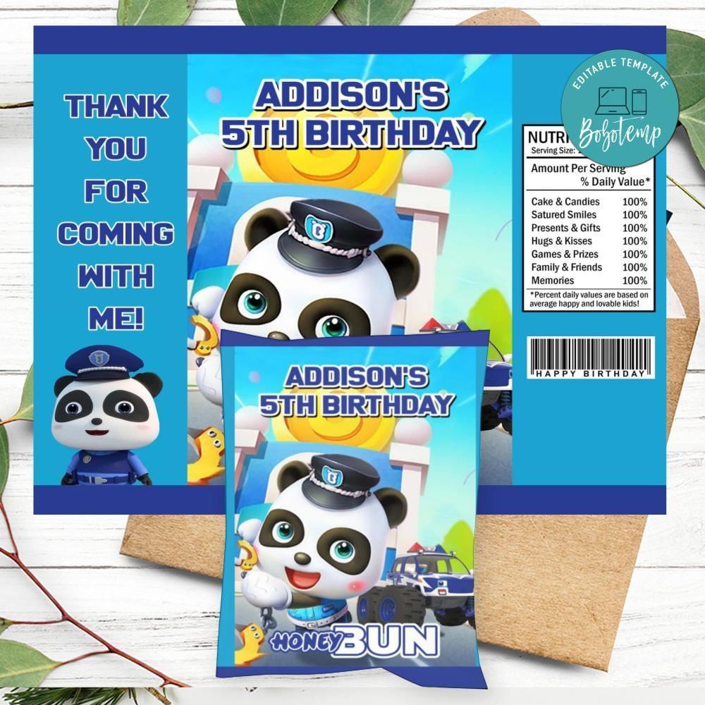 Babybus Police Birthday Honey Buns Snack Bag Label Customizable Instant Download