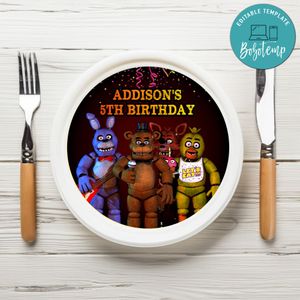 Five Nights Birthday Plate Template Customizable To Print At Home Instant Download